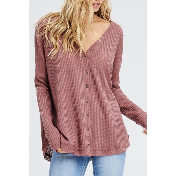 In Loom Tops - Waffle Texture Button Down Long Sleeve